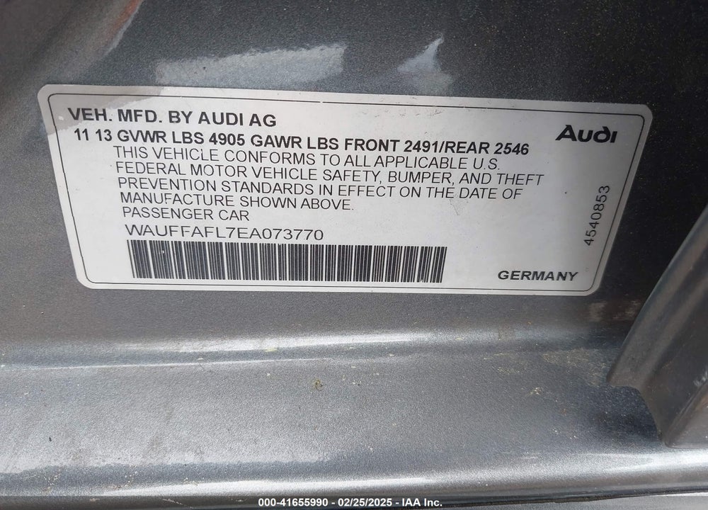 2014 AUDI A4 VIN: WAUFFAFL7EA073770