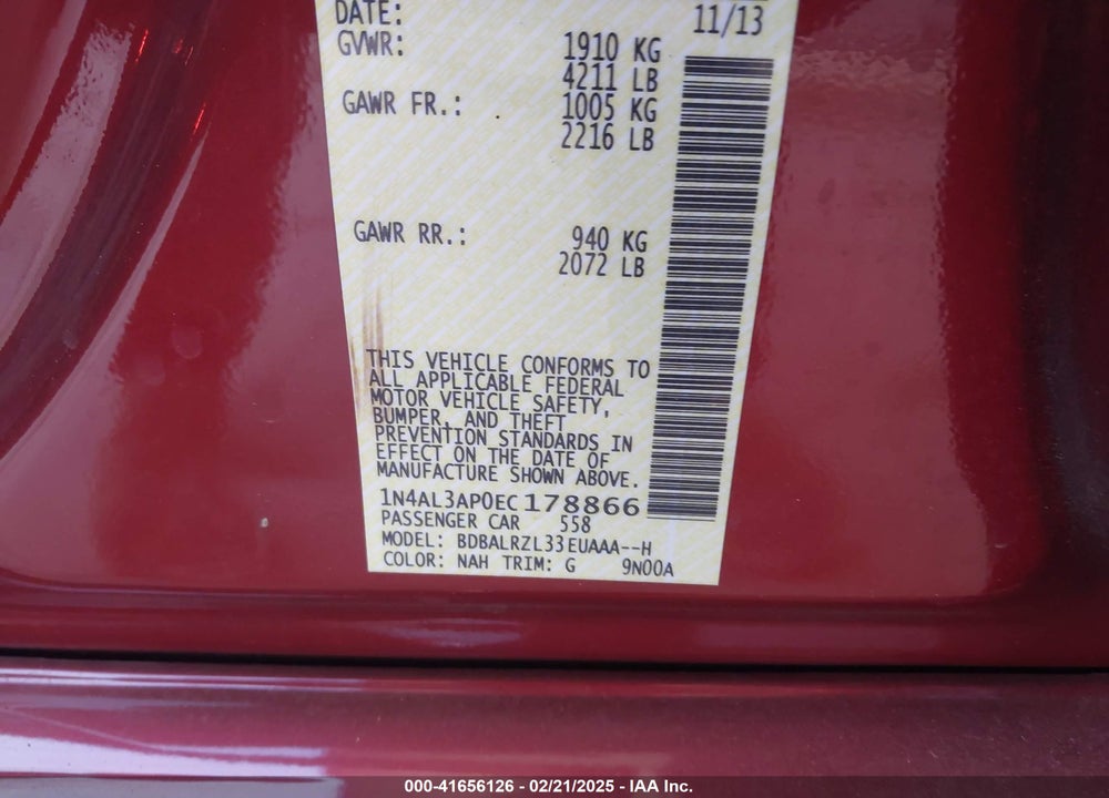 2014 NISSAN ALTIMA VIN: 1N4AL3AP0EC178866