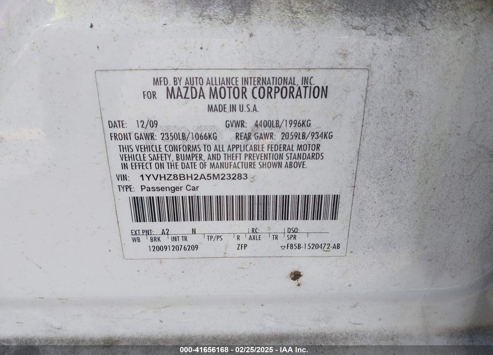2010 MAZDA MAZDA6 VIN: 1YVHZ8BH2A5M23283