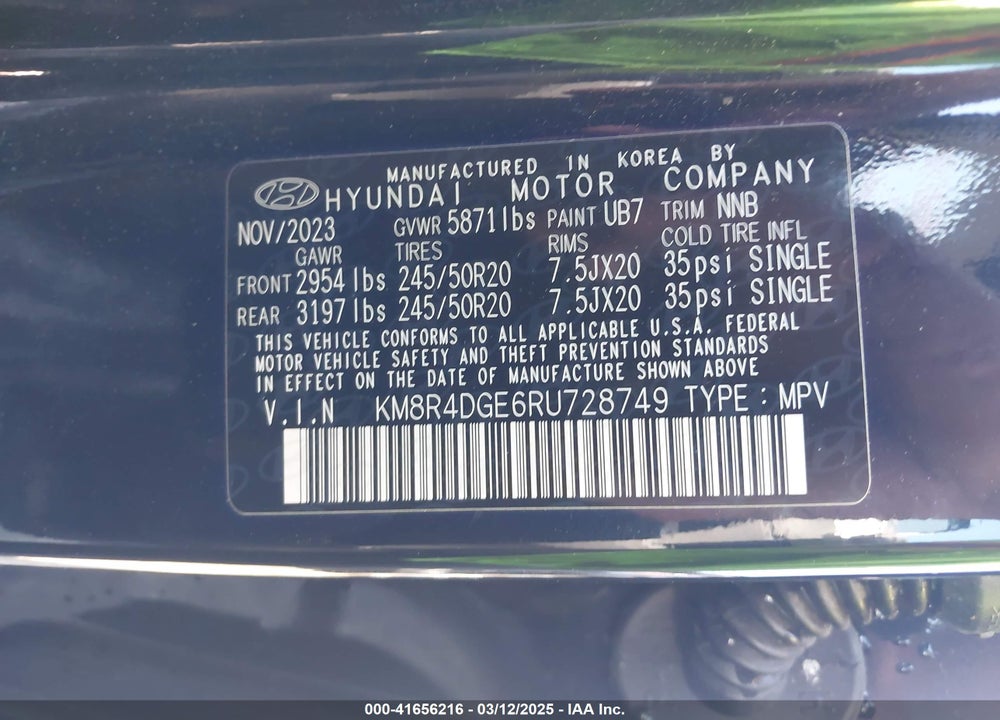 2024 HYUNDAI PALISADE VIN: KM8R4DGE6RU728749