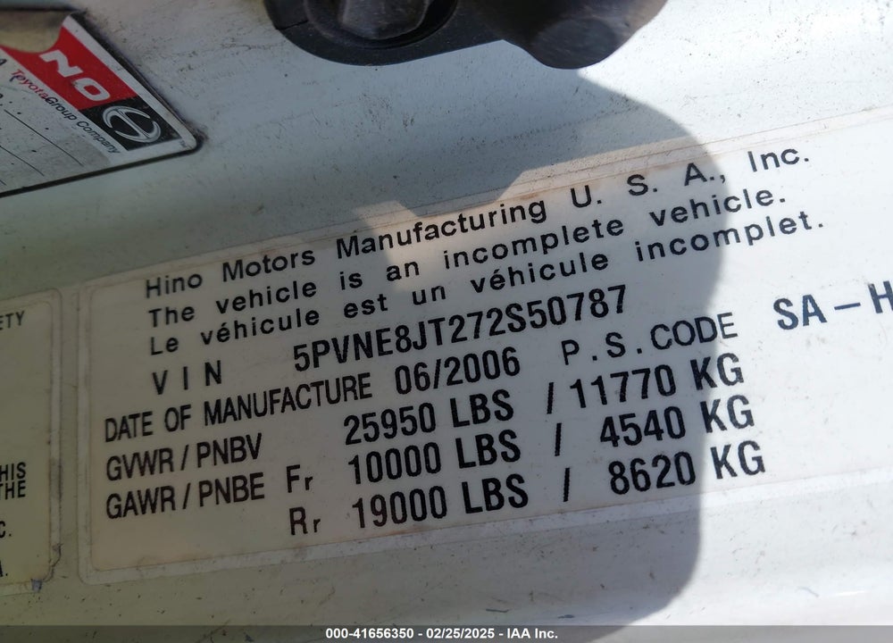 2007 HINO 268 VIN: 5PVNE8JT272S50787
