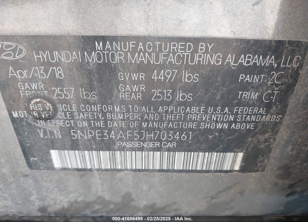 2018 HYUNDAI SONATA VIN: 5NPE34AF5JH703461
