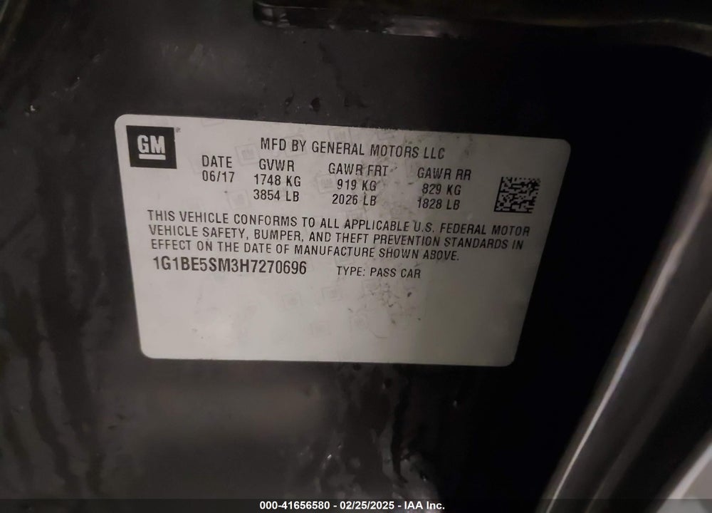 2017 CHEVROLET CRUZE VIN: 1G1BE5SM3H7270696