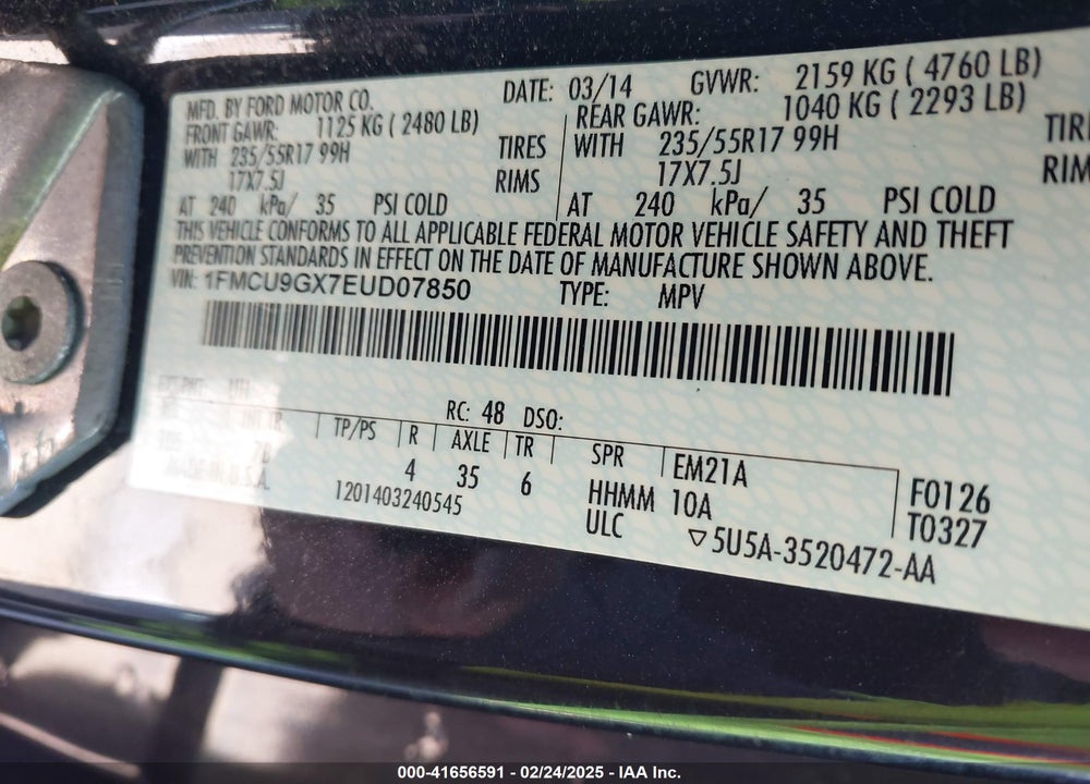 2014 FORD ESCAPE VIN: 1FMCU9GX7EUD07850