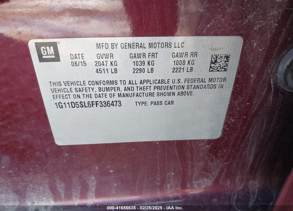 2015 CHEVROLET MALIBU VIN: 1G11D5SL6FF336473