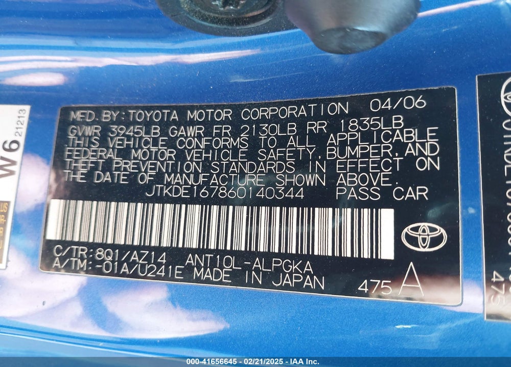 2006 SCION TC VIN: JTKDE167860140344