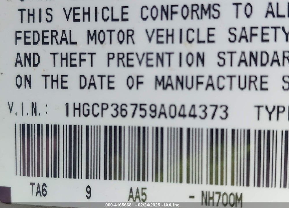 2009 HONDA ACCORD 3.5 EX VIN: 1HGCP36759A044373
