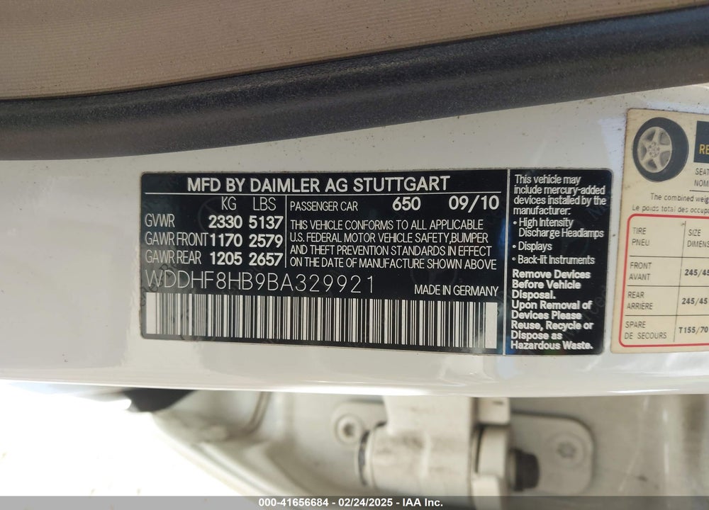 2011 MERCEDES-BENZ E 350 4MATIC VIN: WDDHF8HB9BA329921