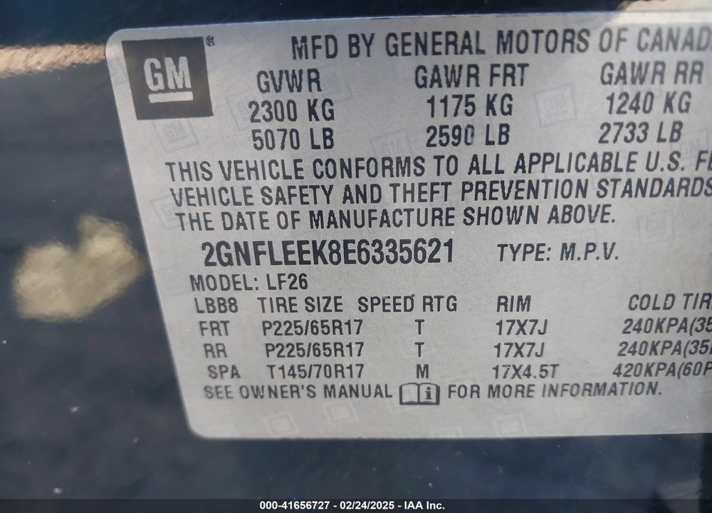 2014 CHEVROLET EQUINOX VIN: 2GNFLEEK8E6335621