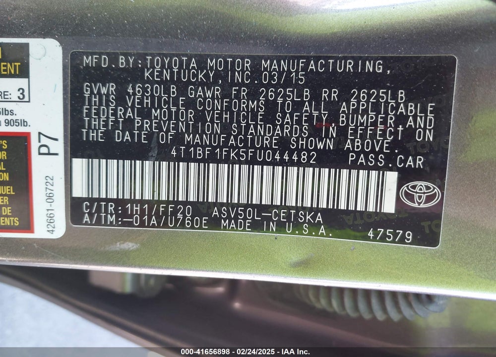 2015 TOYOTA CAMRY VIN: 4T1BF1FK5FU044482