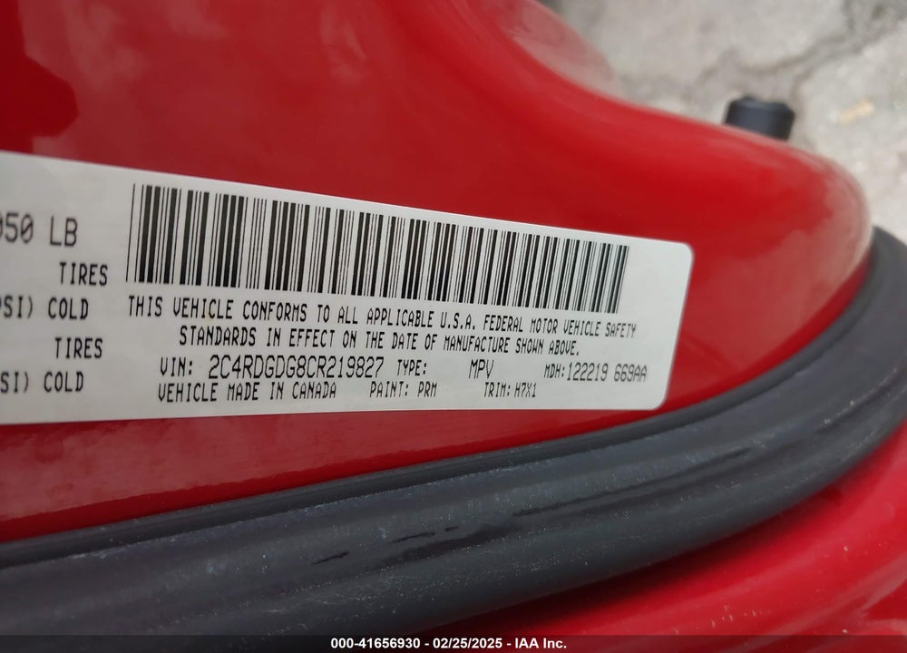 2012 DODGE GRAND CARAVAN VIN: 2C4RDGDG8CR219827