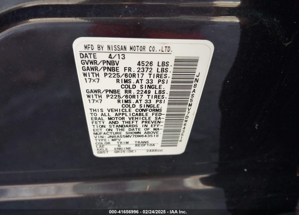 2013 NISSAN ROGUE VIN: JN8AS5MV7DW643518