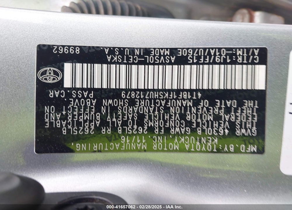 2017 TOYOTA CAMRY VIN: 4T1BF1FK5HU712879