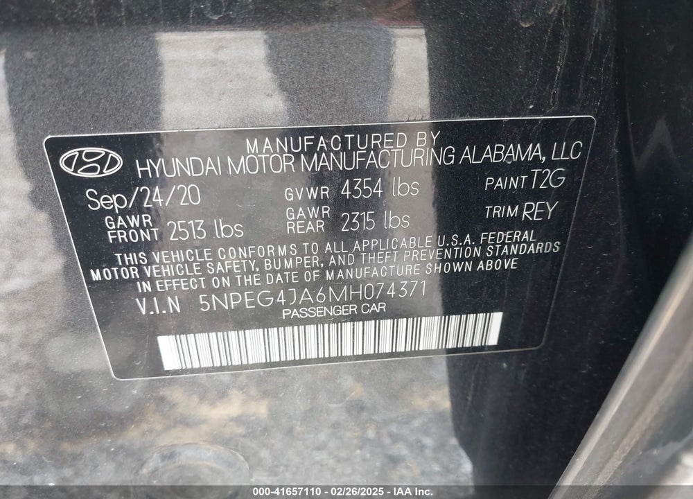 2021 HYUNDAI SONATA VIN: 5NPEG4JA6MH074371