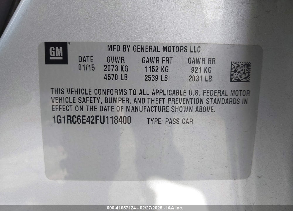2015 CHEVROLET VOLT VIN: 1G1RC6E42FU118400