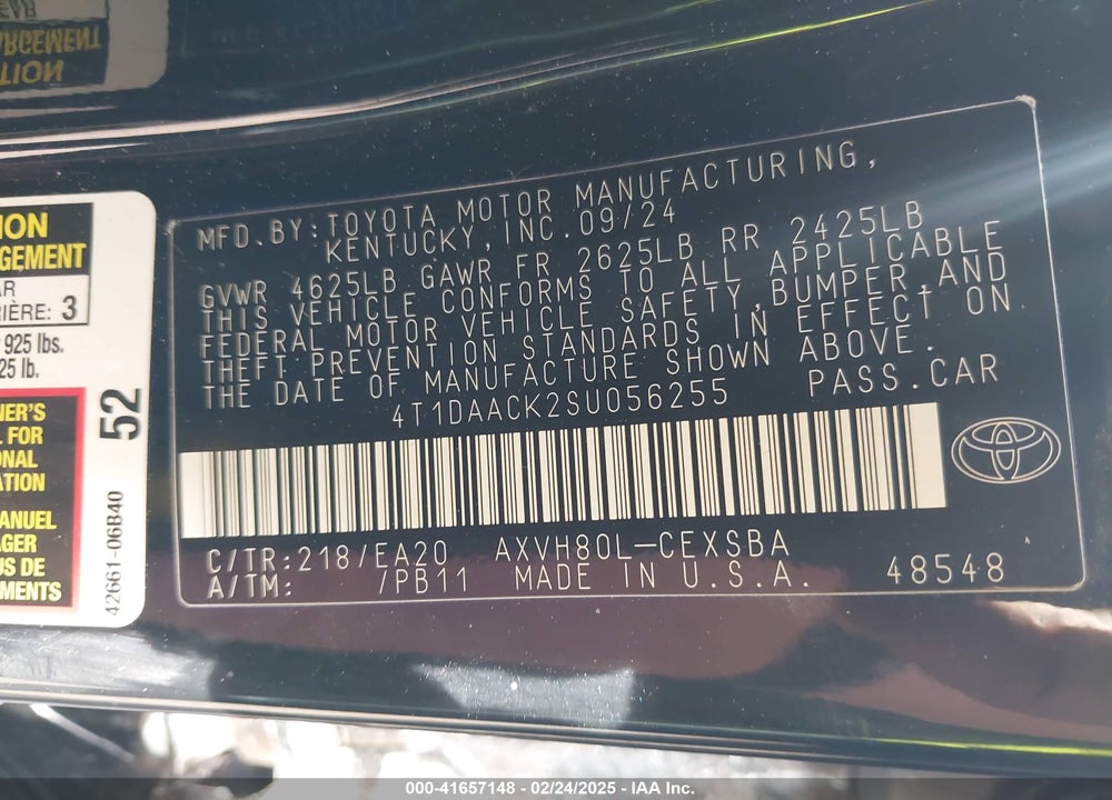 2025 TOYOTA CAMRY SE VIN: 4T1DAACK2SU056255
