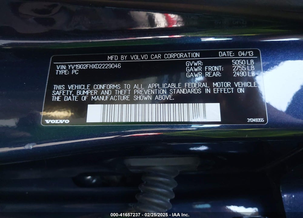 2013 VOLVO S60 VIN: YV1902FHXD2229046
