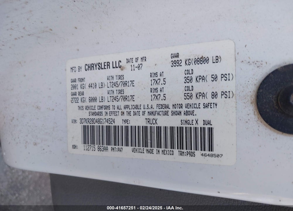 2008 DODGE RAM 2500 ST VIN: 3D7KR28D48G174524