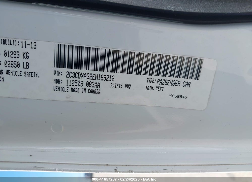 2014 DODGE CHARGER VIN: 2C3CDXAG2EH188212
