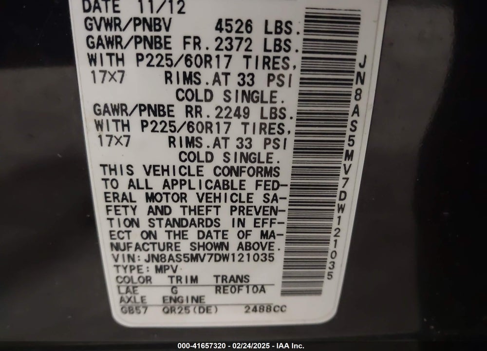 2013 NISSAN ROGUE VIN: JN8AS5MV7DW121035