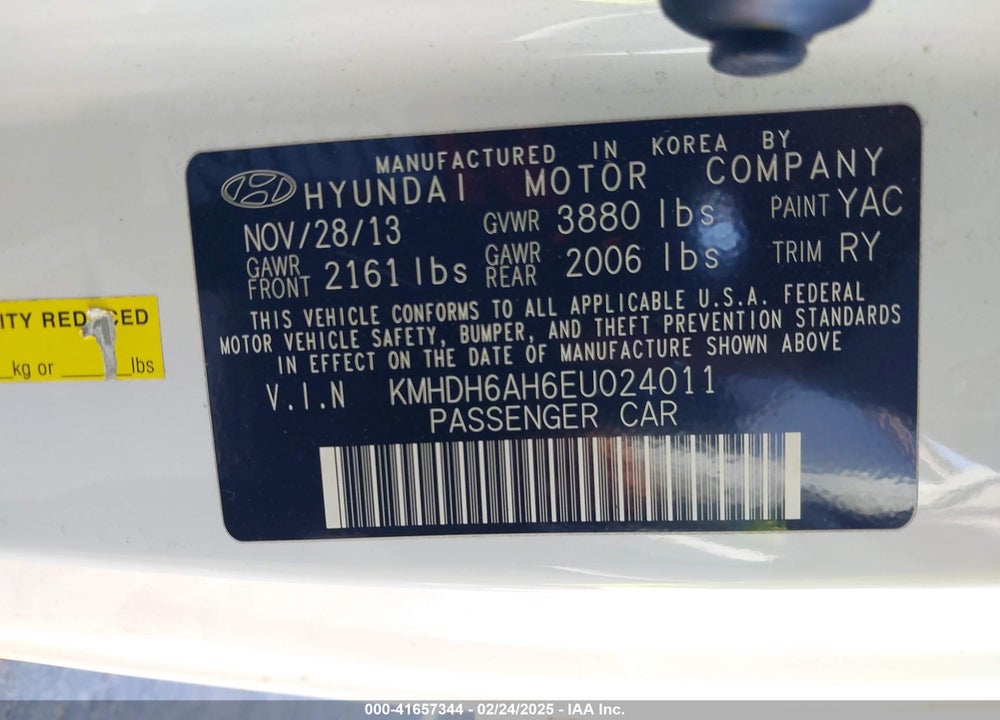 2014 HYUNDAI ELANTRA VIN: KMHDH6AH6EU024011