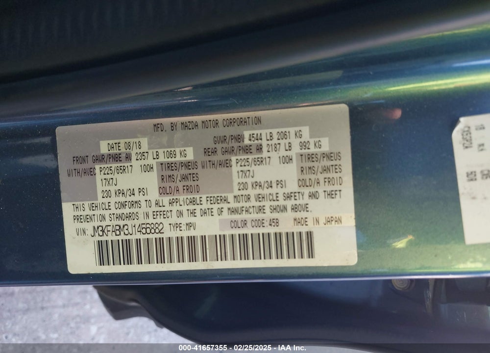 2018 MAZDA CX-5 VIN: JM3KFABM3J1456882