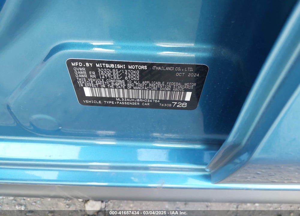 2024 MITSUBISHI MIRAGE VIN: ML32AUHJ8RH034764