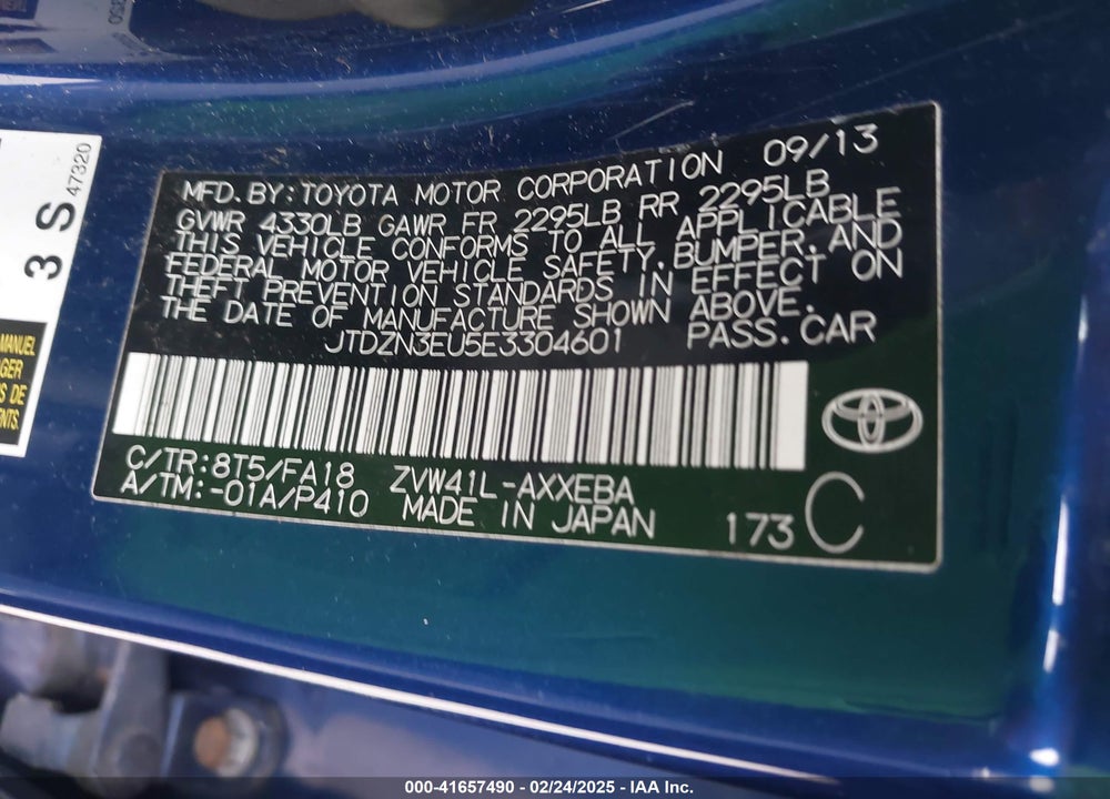 2014 TOYOTA PRIUS V VIN: JTDZN3EU5E3304601