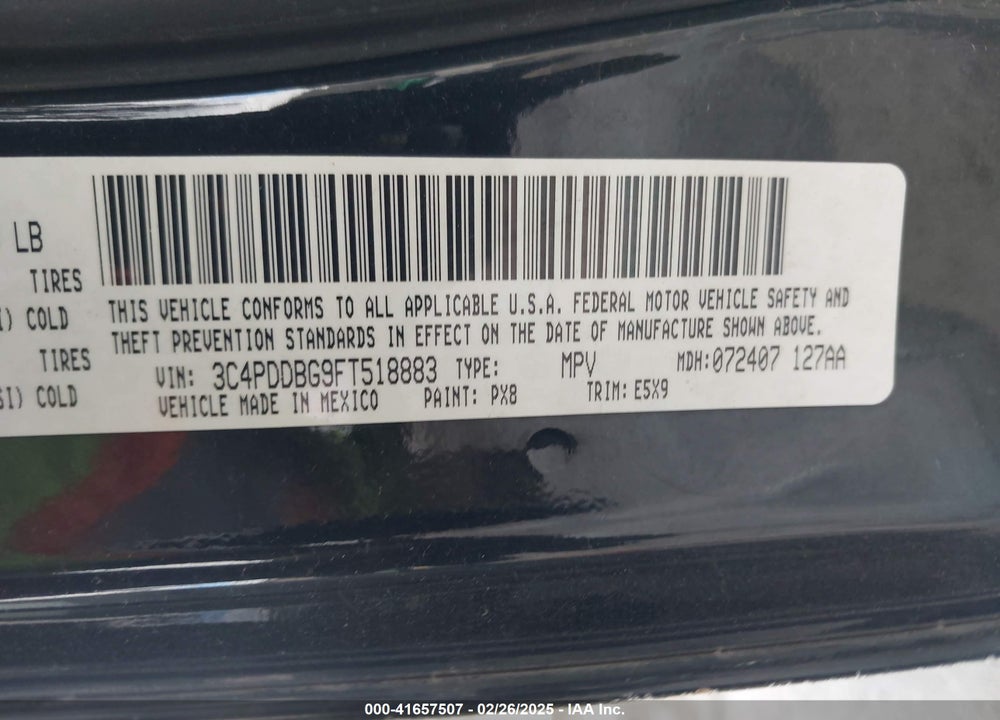 2015 DODGE JOURNEY SXT VIN: 3C4PDDBG9FT518883