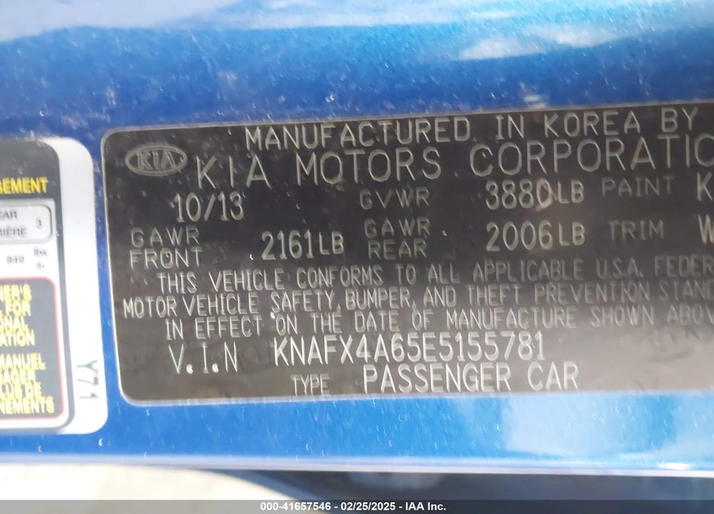 2014 KIA FORTE VIN: KNAFX4A65E5155781