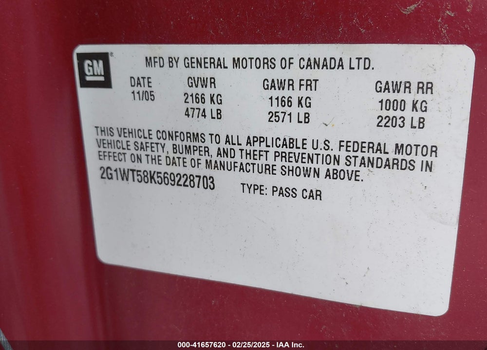 2006 CHEVROLET IMPALA VIN: 2G1WT58K569228703