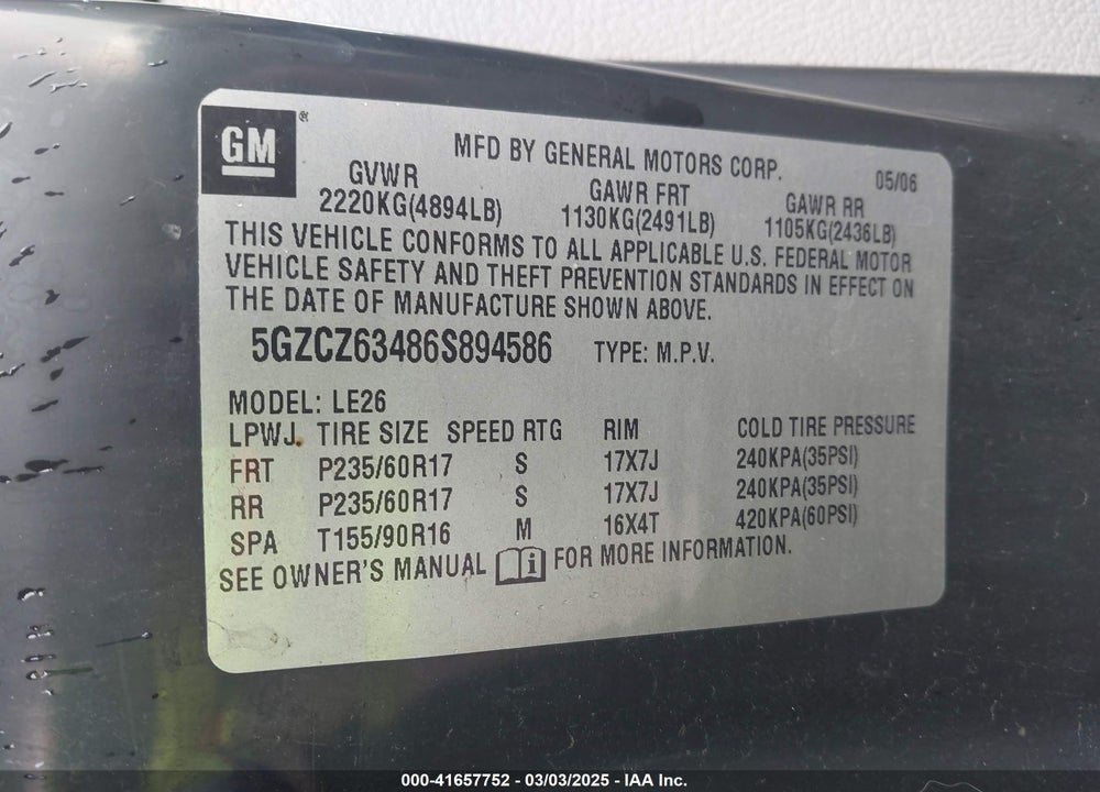 2006 SATURN VUE VIN: 5GZCZ63486S894586