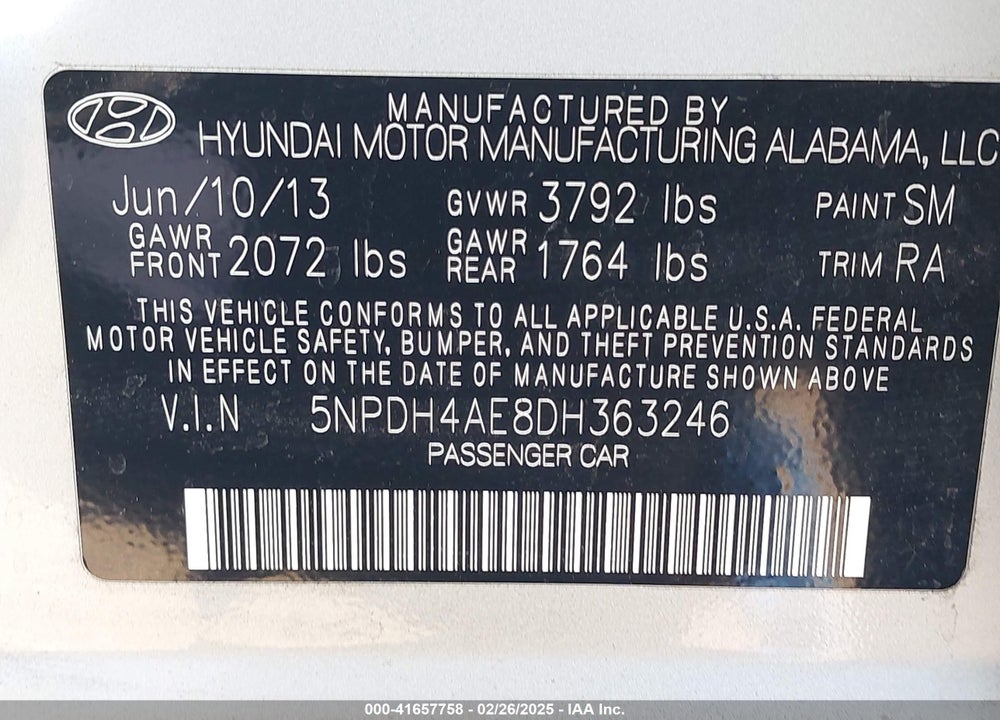 2013 HYUNDAI ELANTRA VIN: 5NPDH4AE8DH363246