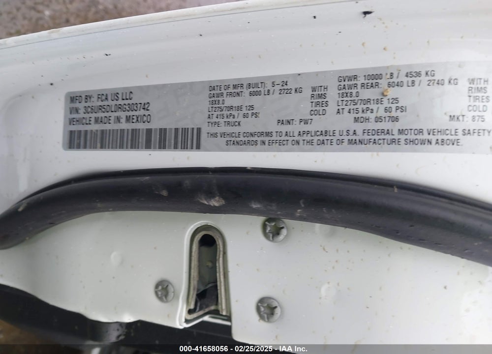 2024 RAM 2500 VIN: 3C6UR5DL0RG303742