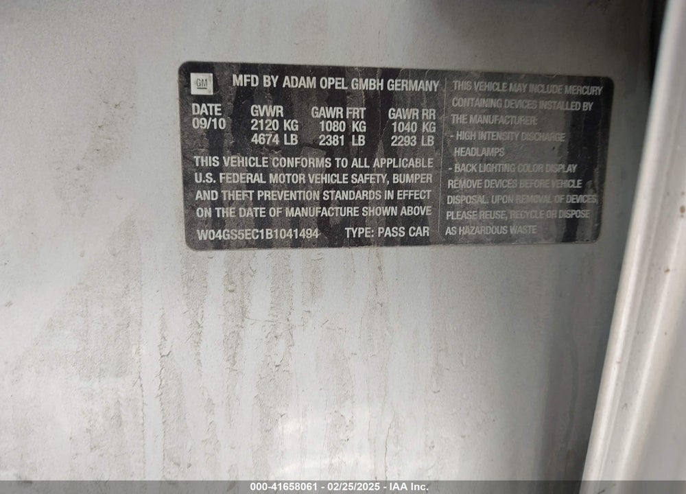 2011 BUICK REGAL VIN: W04GS5EC1B1041494