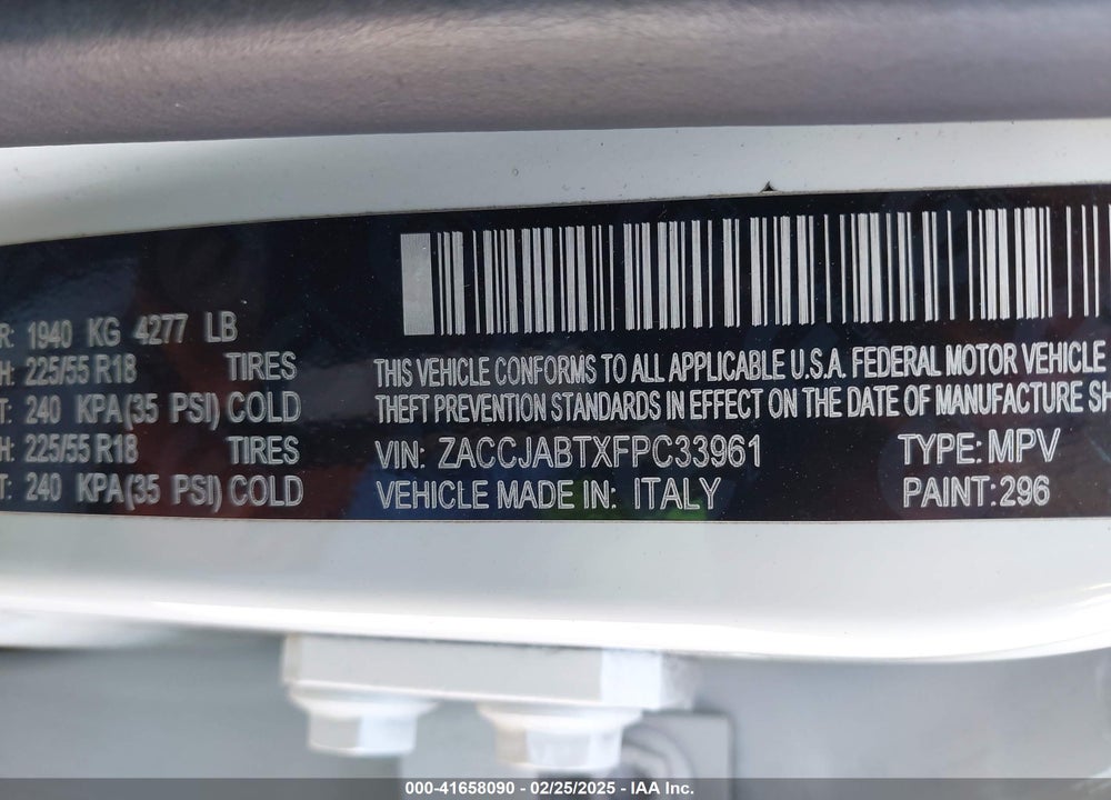2015 JEEP RENEGADE VIN: ZACCJABTXFPC33961