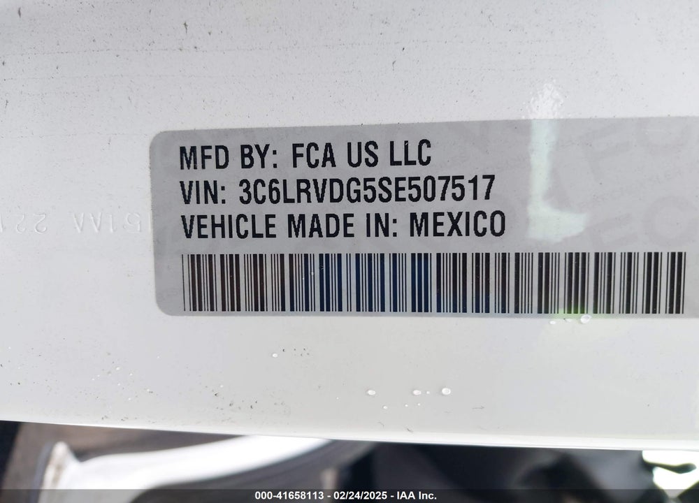 2025 RAM PROMASTER 2500 TRADESMAN HIGH ROOF 159 WB W/PASS SEAT VIN: 3C6LRVDG5SE507517