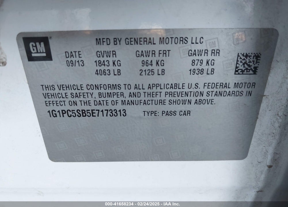 2014 CHEVROLET CRUZE VIN: 1G1PC5SB5E7173313