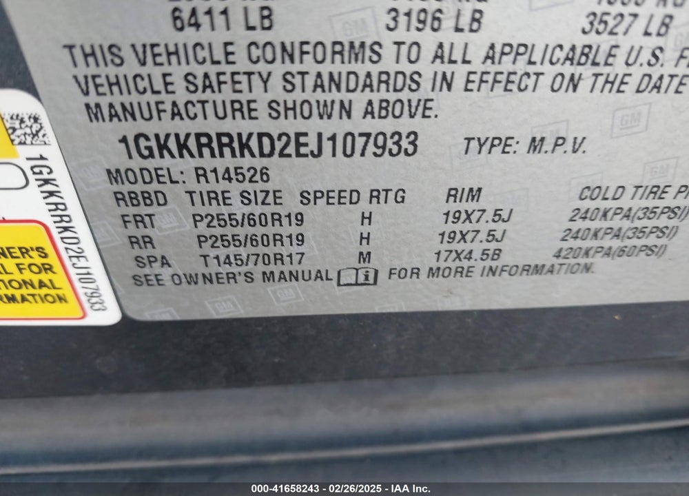 2014 GMC ACADIA SLT-1 VIN: 1GKKRRKD2EJ107933