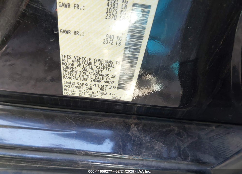 2015 NISSAN ALTIMA VIN: 1N4BL3AP8FC419739