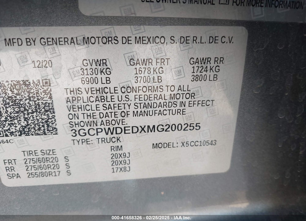 2021 CHEVROLET SILVERADO 1500 VIN: 3GCPWDEDXMG200255