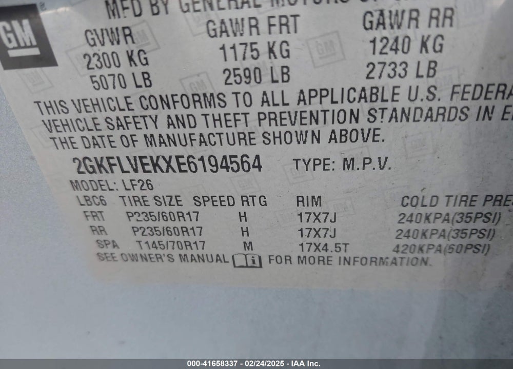 2014 GMC TERRAIN VIN: 2GKFLVEKXE6194564