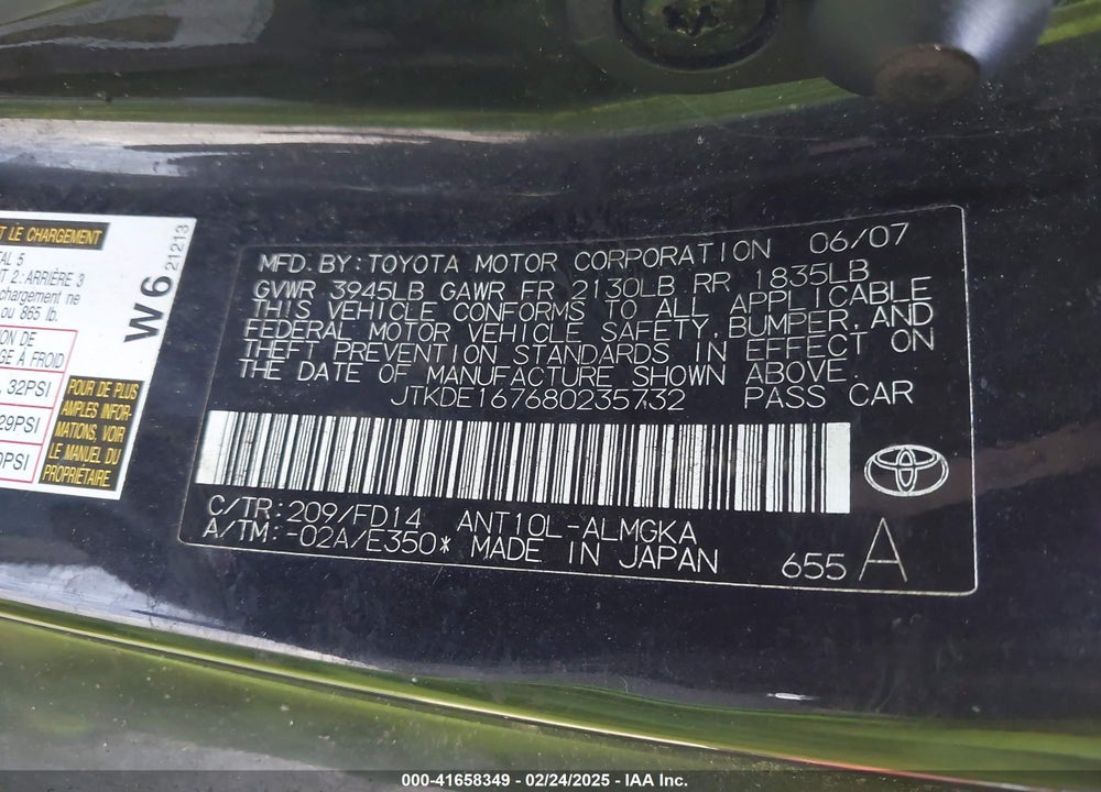 2008 SCION TC VIN: JTKDE167680235732