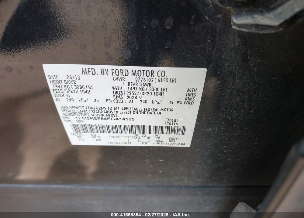 2014 FORD EXPLORER LIMITED VIN: 1FM5K8F84EGA14165