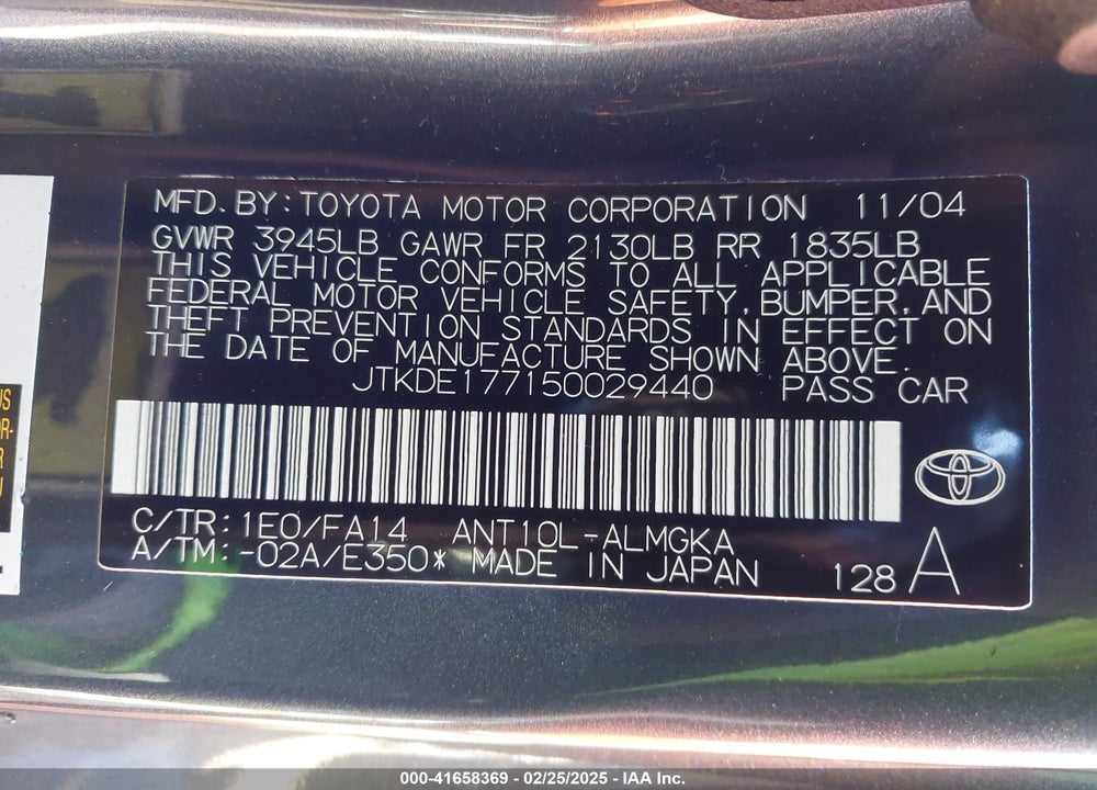 2005 SCION TC VIN: JTKDE177150029440