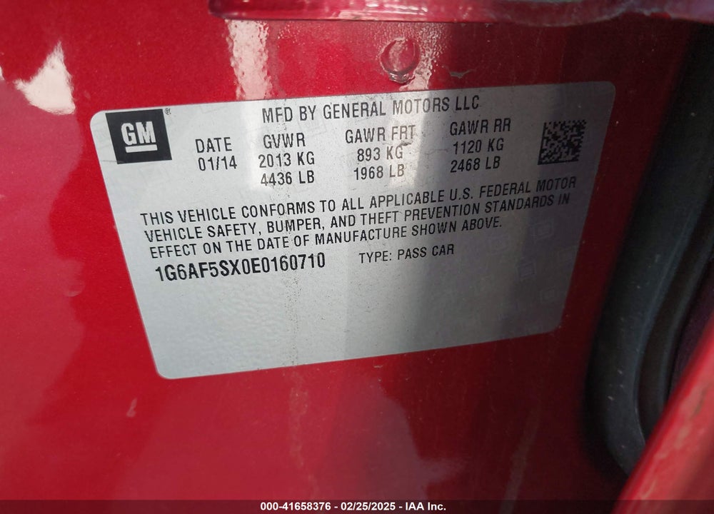 2014 CADILLAC ATS VIN: 1G6AF5SX0E0160710