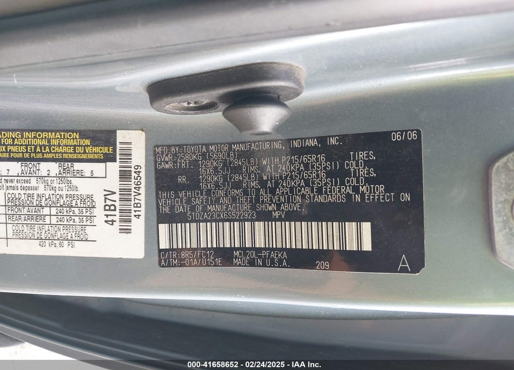 2006 TOYOTA SIENNA VIN: 5TDZA23CX6S522923
