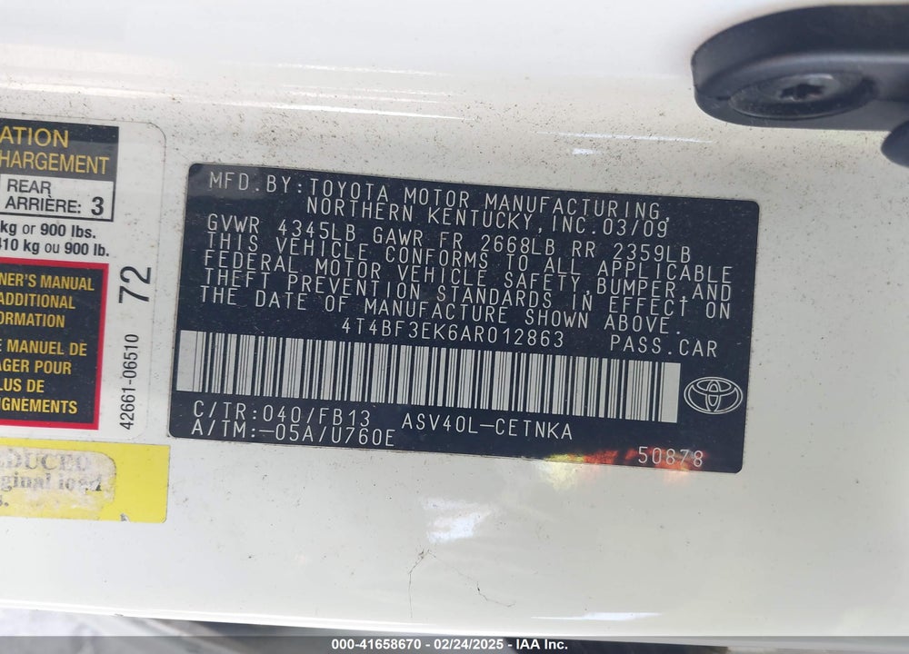 2010 TOYOTA CAMRY LE VIN: 4T4BF3EK6AR012863