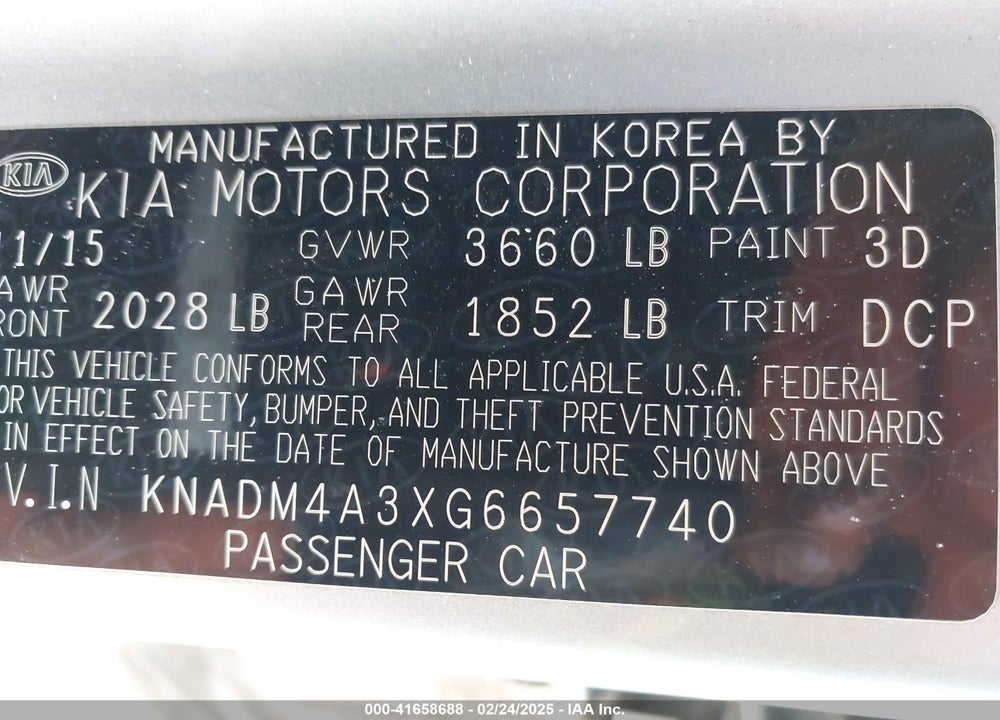 2016 KIA RIO LX VIN: KNADM4A3XG6657740