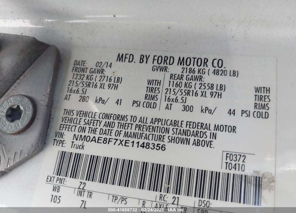 2014 FORD TRANSIT CONNECT XLT VIN: NM0AE8F7XE1148356